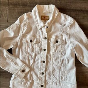 Red Star Women's Distressed White Denim Jacket